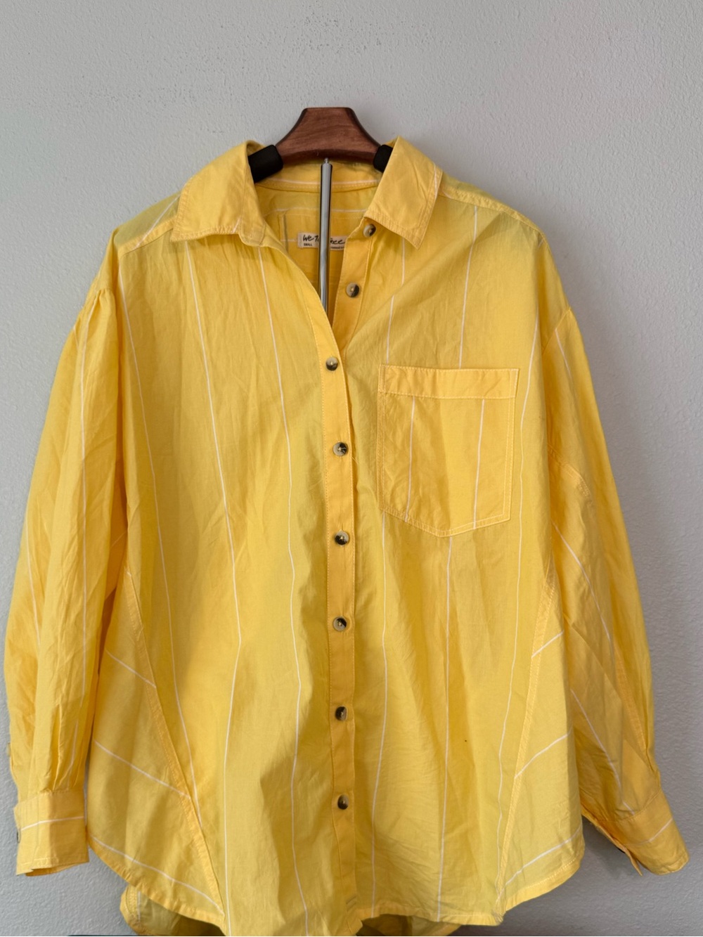 Free People Happy Hour Stripe Top Yellow Combo Boho Oversized Women Size S - Picture 14 of 16